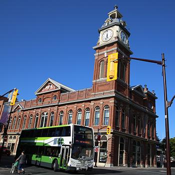 View of Go Bus traveling through downtown Peterborough