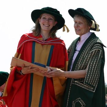 A woman receiving her PHD on convocation day